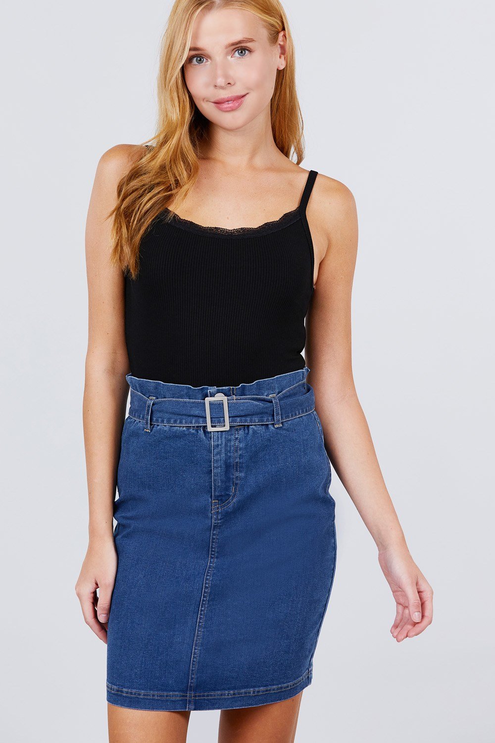 Elasticized Waist With Belt Side Pocket Denim Skirts - Absolute Fashion 2020