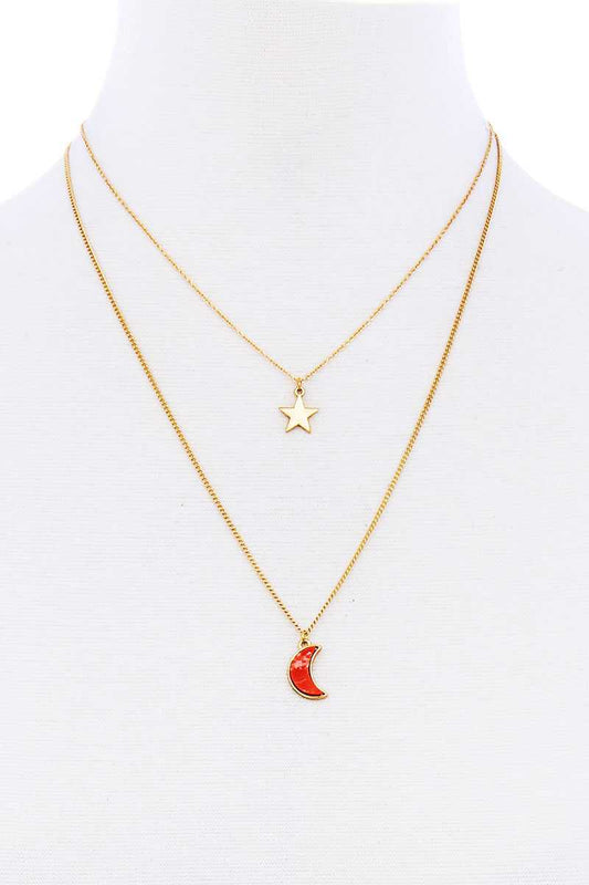 Stylish Double Layer Chain Star And Moon Pendant Necklace - Absolute Fashion 2020