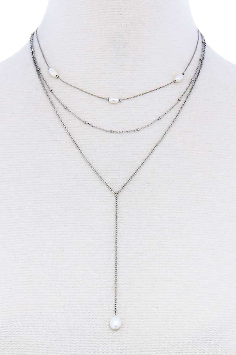 Triple Layer Pearl Drop Accent Y Necklace - Absolute Fashion 2020