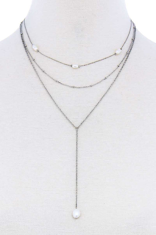 Triple Layer Pearl Drop Accent Y Necklace - Absolute Fashion 2020