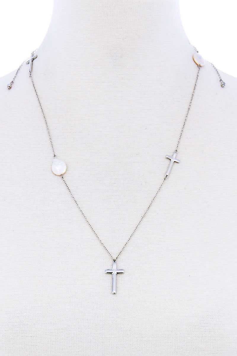Triple Cross And Pearl Pendant Endless Necklace - Absolute Fashion 2020