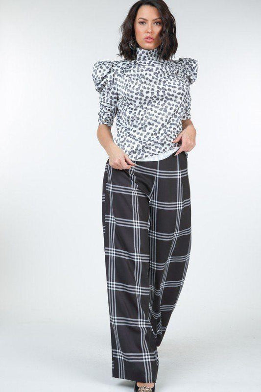 High Waist Plaid Print Wide Leg Pants - Absolute Fashion 2020