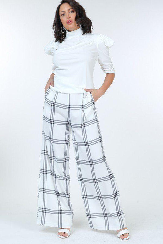 High Waist Plaid Print Wide Leg Pants - Absolute Fashion 2020