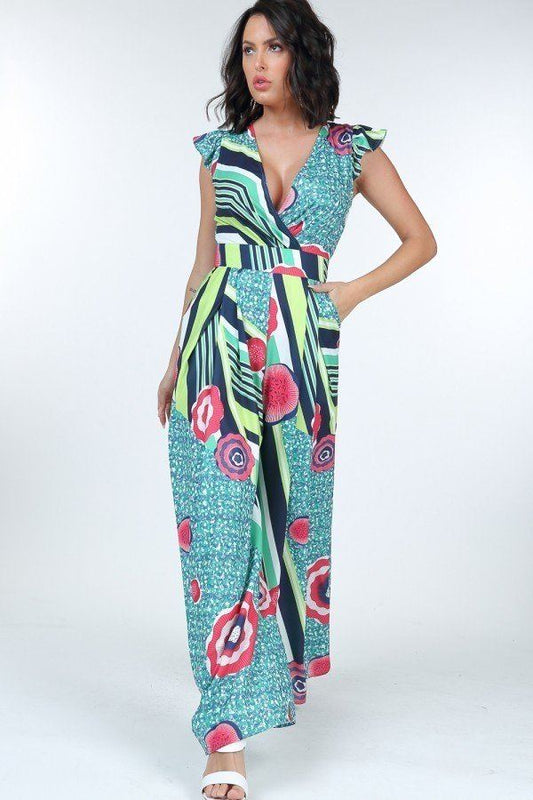 Ruffle Sleeve Surplice Jumpsuit - Absolute Fashion 2020