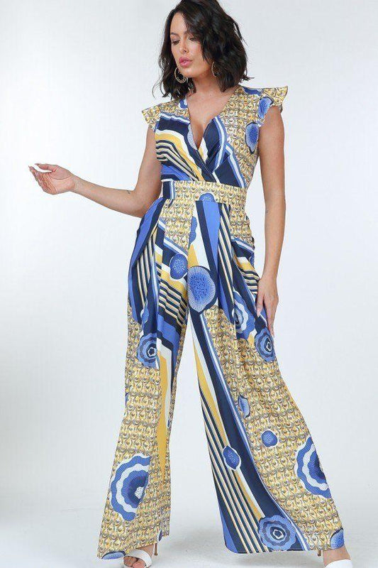 Ruffle Sleeve Surplice Jumpsuit - Absolute Fashion 2020