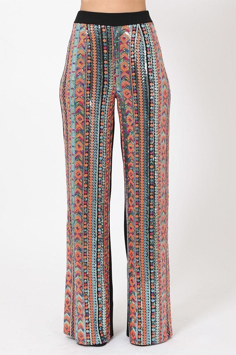 High Waist Colorful Sequins Pattern Pants - Absolute Fashion 2020