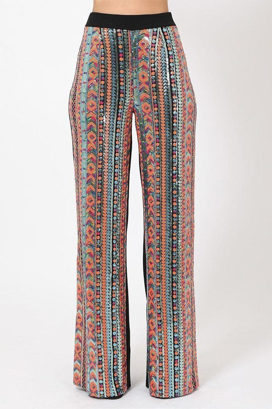High Waist Colorful Sequins Pattern Pants - Absolute Fashion 2020