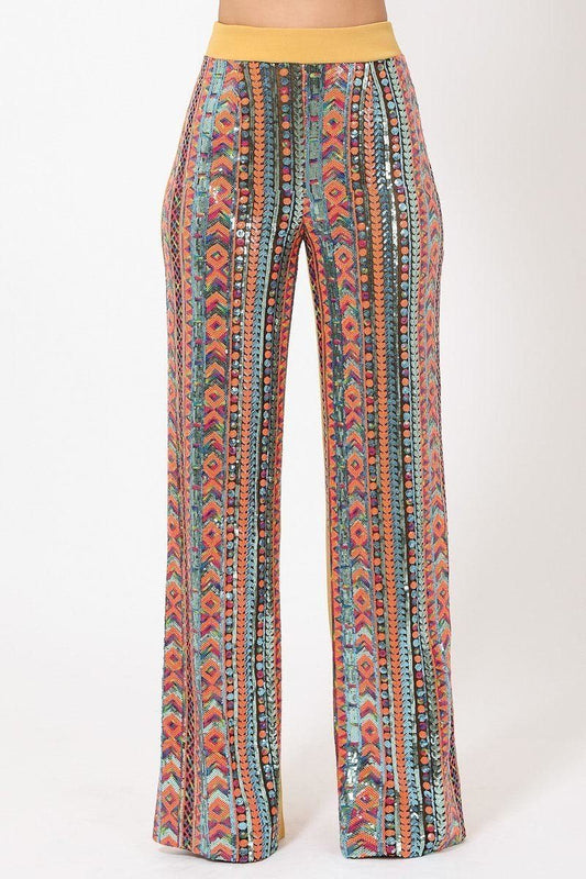 High Waist Colorful Sequins Pattern Pants - Absolute Fashion 2020