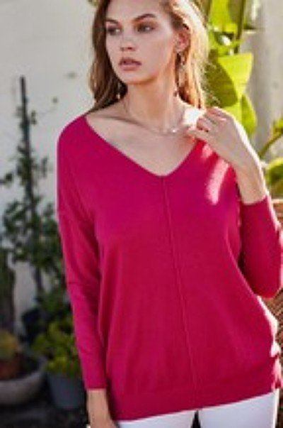 V Neck 3/4 Sleeve Side Slit Hi-lo Sweater - Absolute Fashion 2020