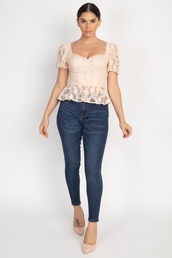 Sheer Lace Sweetheart Flounce Top - Absolute Fashion 2020