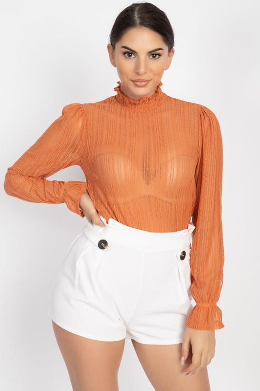 Ruffle Mock Neck Lace Top - Absolute Fashion 2020