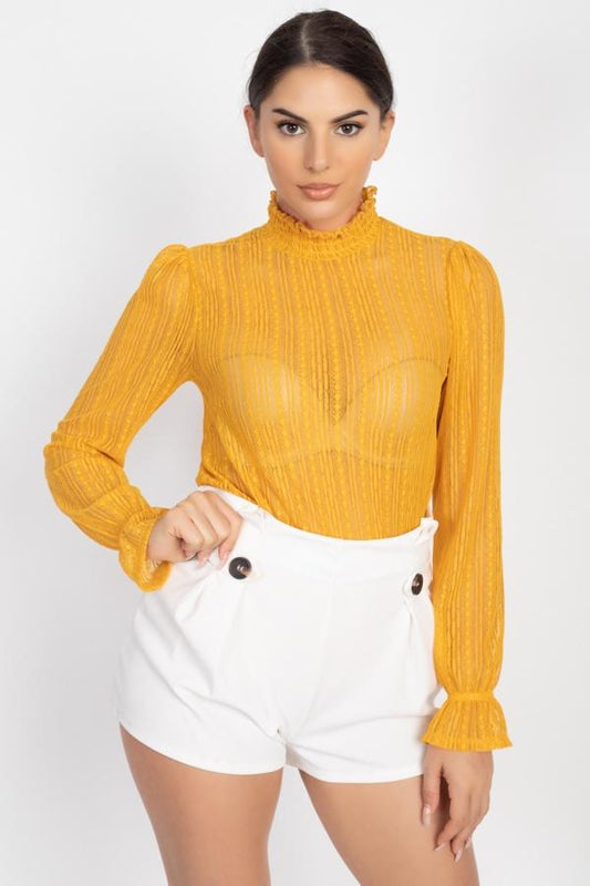 Ruffle Mock Neck Lace Top - Absolute Fashion 2020