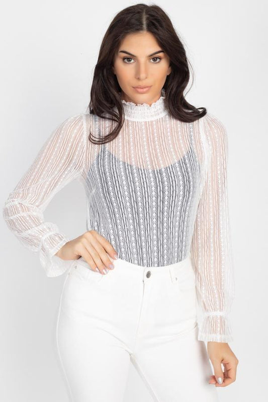 Ruffle Mock Neck Lace Top - Absolute Fashion 2020