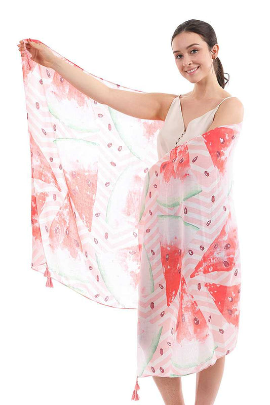 Chic Cute Watermelon Pattern Sarong Scarf With Tassle - Absolute Fashion 2020