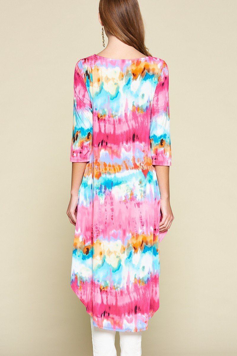Tie-dye Venechia High Low Fashion Top With 3/4 Sleeves - Absolute Fashion 2020