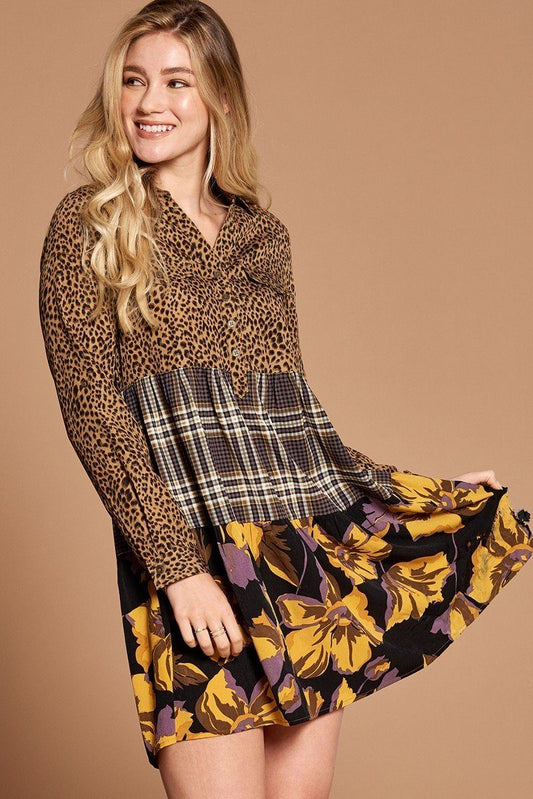 Cheetah Print Button-down Collard Shirt Dress - Absolute Fashion 2020