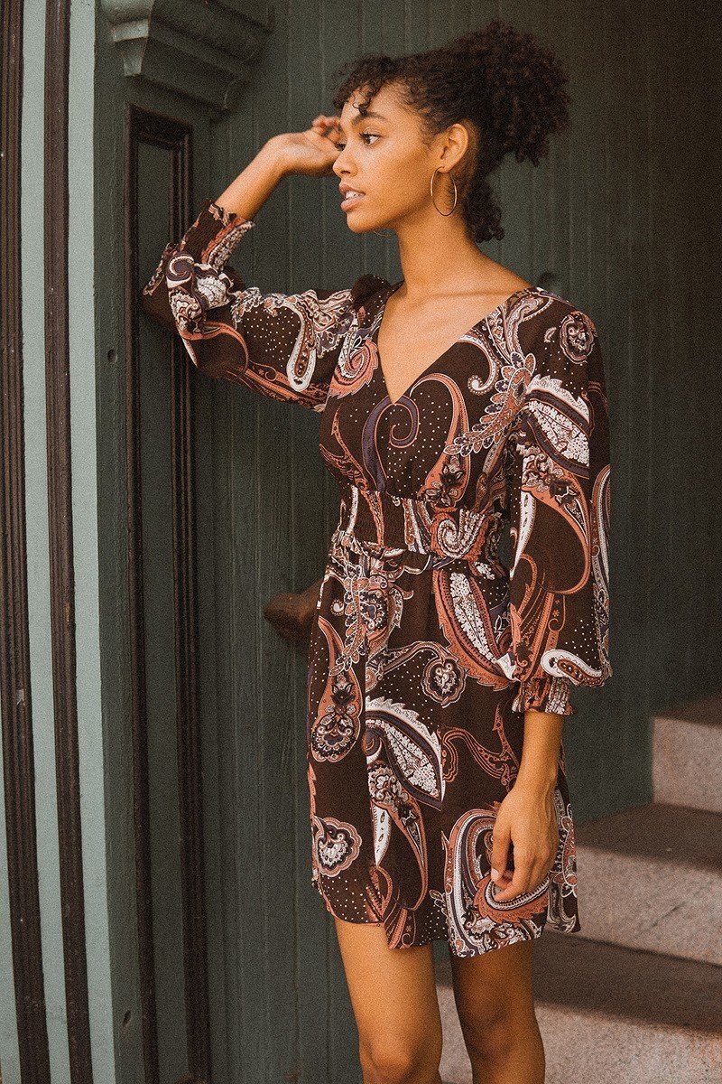 A Woven Mini Dress In Vintage Paisley Print - Absolute Fashion 2020