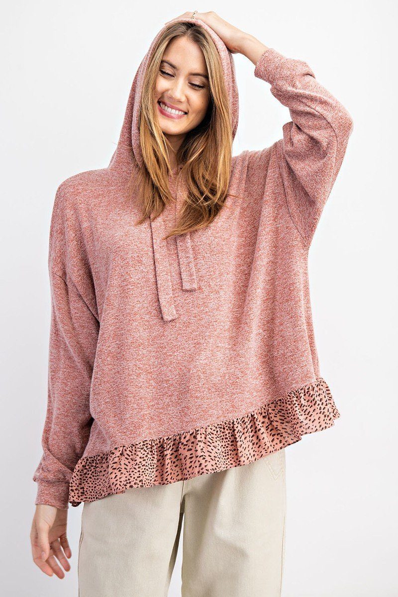 Animal Print Ruffled Bottom Pullover Hoodie Top - Absolute Fashion 2020