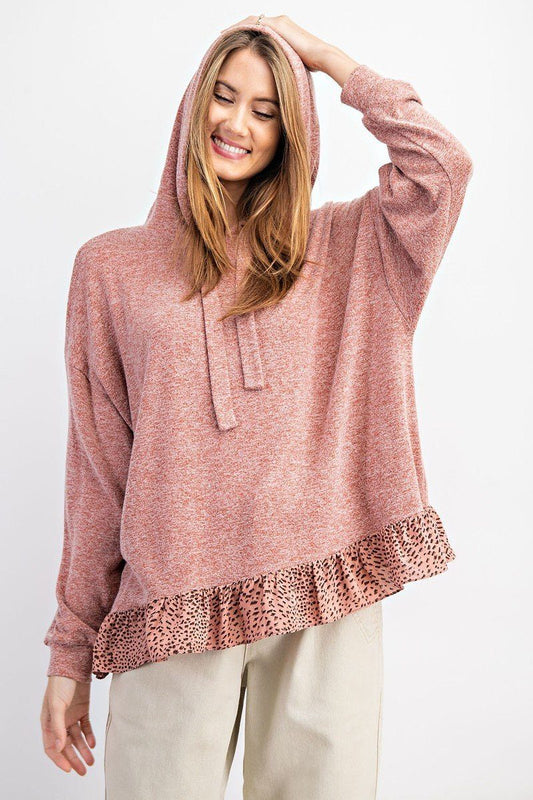 Animal Print Ruffled Bottom Pullover Hoodie Top - Absolute Fashion 2020