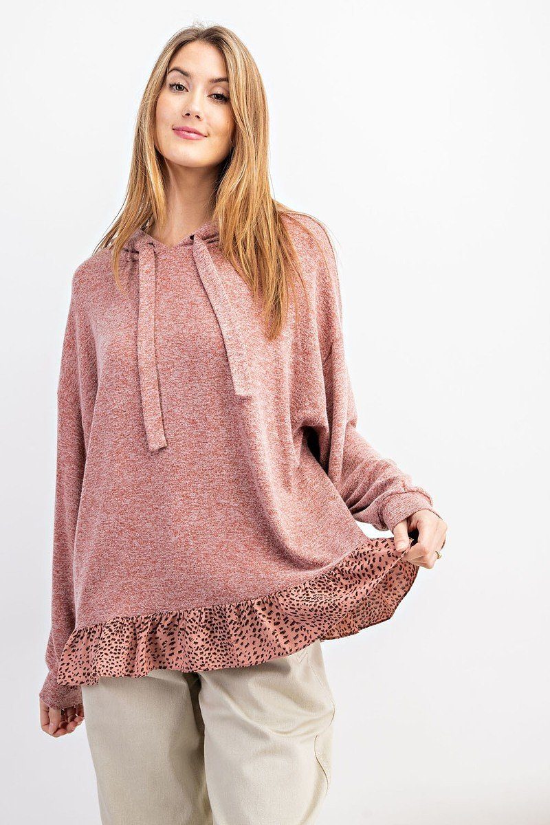 Animal Print Ruffled Bottom Pullover Hoodie Top - Absolute Fashion 2020
