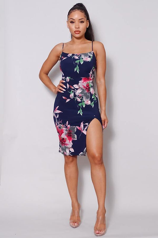Sexy Spaghetti Strap Front Slit Floral Midi Dress - Absolute Fashion 2020
