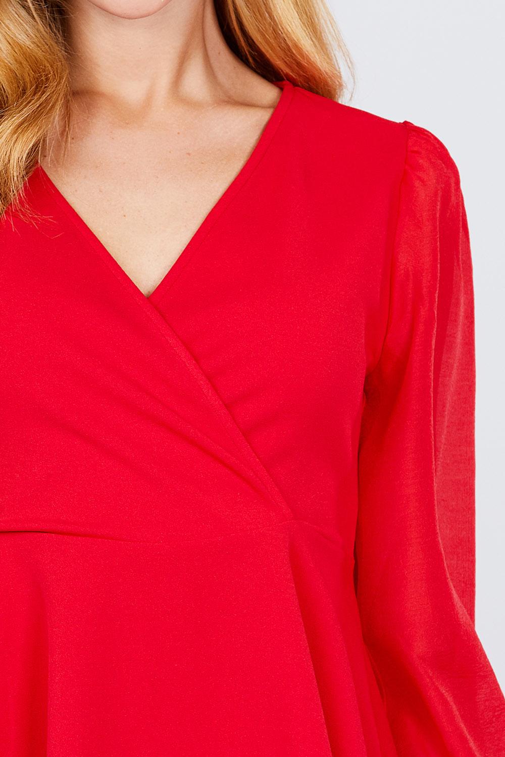 Puff Sleeve V-neck Peplum Top - Absolute Fashion 2020