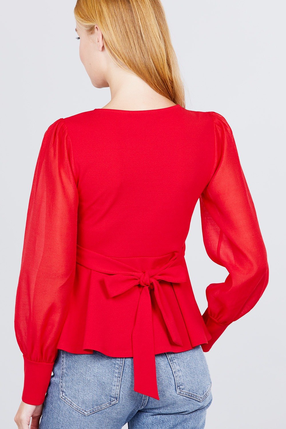 Puff Sleeve V-neck Peplum Top - Absolute Fashion 2020