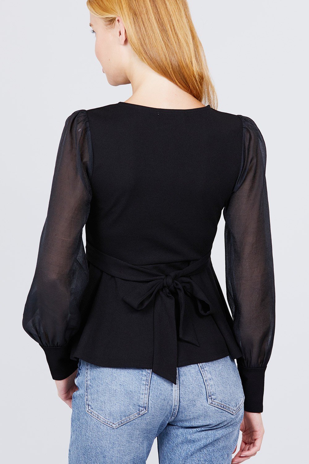 Puff Sleeve V-neck Peplum Top - Absolute Fashion 2020