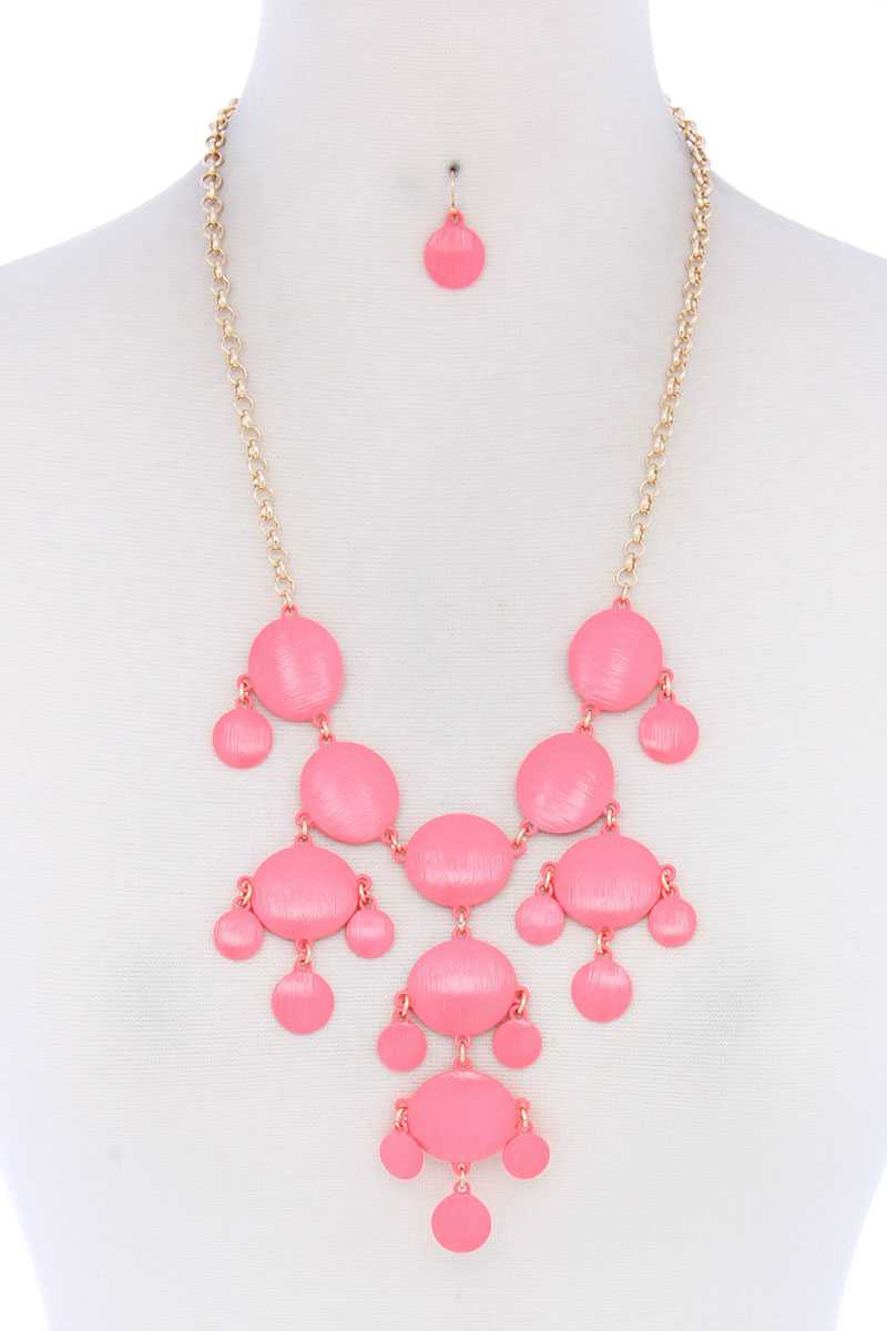 Brushed Oval Shape Dangle Metal Necklace - Absolute Fashion 2020