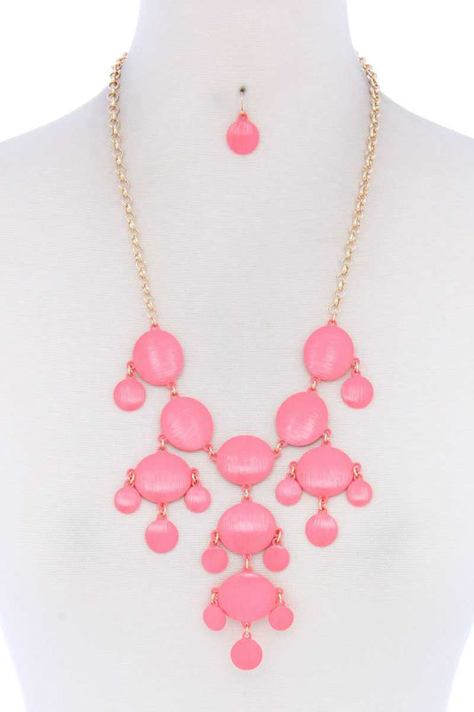 Brushed Oval Shape Dangle Metal Necklace - Absolute Fashion 2020
