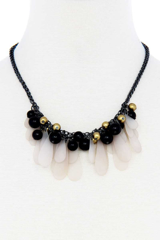 Black And Gold Balls With Tassel Statement Necklace - Absolute Fashion 2020