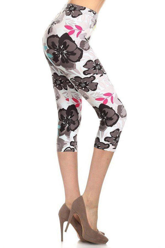 High Waisted Floral Printed Knit Capri Legging - Absolute Fashion 2020