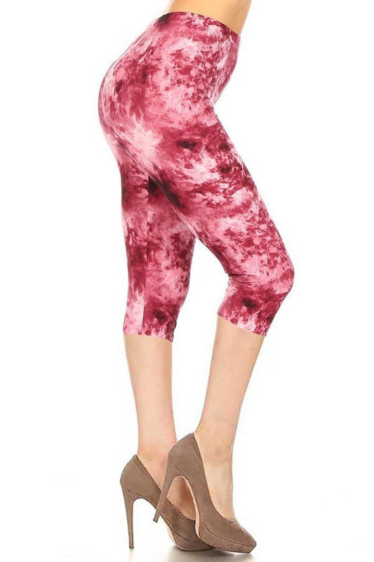 Tie Dye Print, High Rise, Fitted Capri Leggings - Absolute Fashion 2020