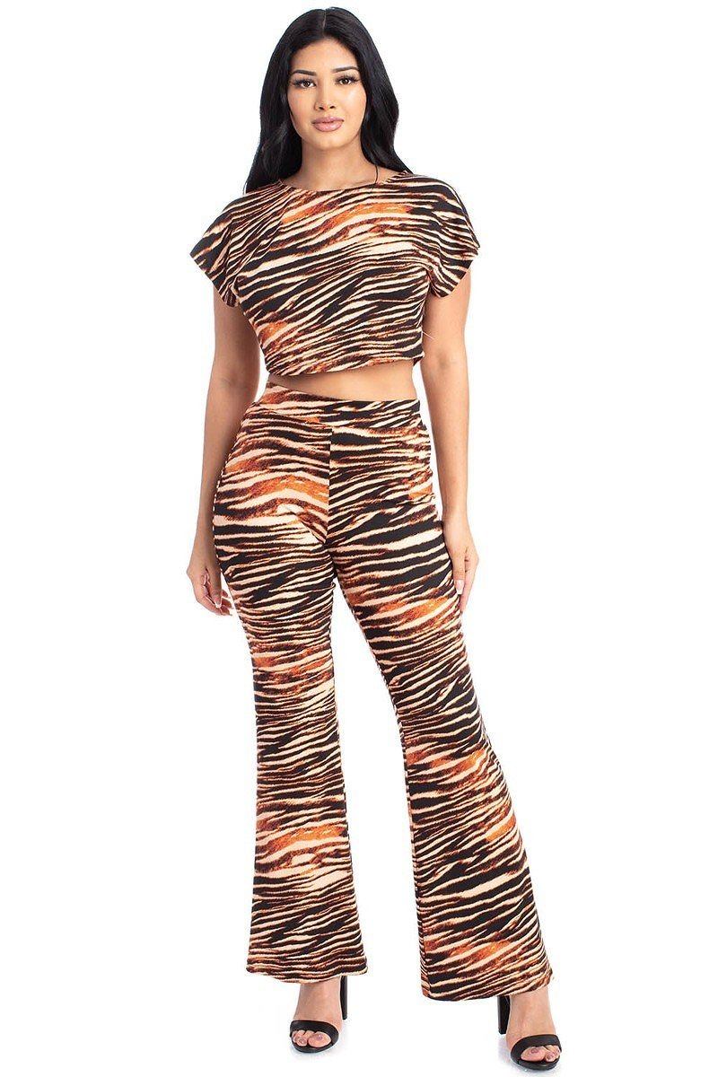 Zebra Print Crop Top And Palazzo Pants Set - Absolute Fashion 2020