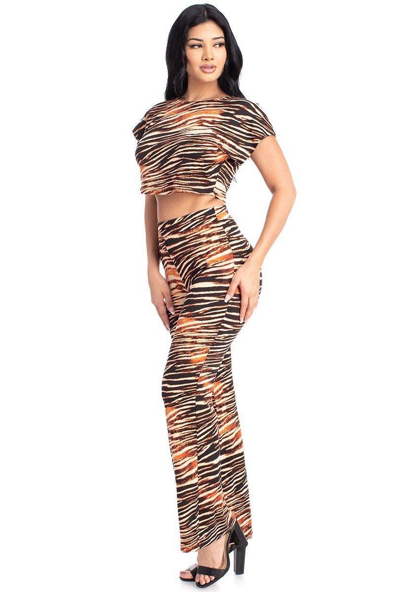 Zebra Print Crop Top And Palazzo Pants Set - Absolute Fashion 2020