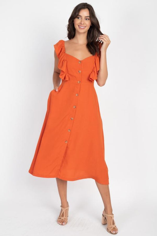Button Front Ruffle Midi Dress - Absolute Fashion 2020