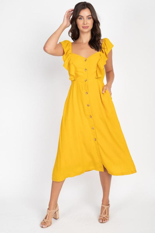 Button Front Ruffle Midi Dress - Absolute Fashion 2020