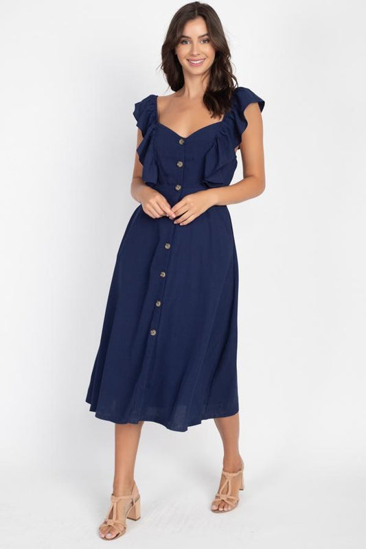 Button Front Ruffle Midi Dress - Absolute Fashion 2020