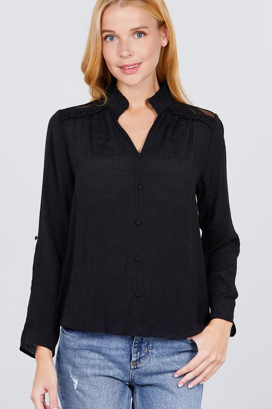 V-neck Button Down Woven Top - Absolute Fashion 2020