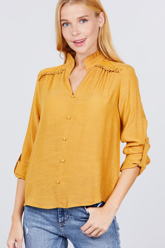 V-neck Button Down Woven Top - Absolute Fashion 2020