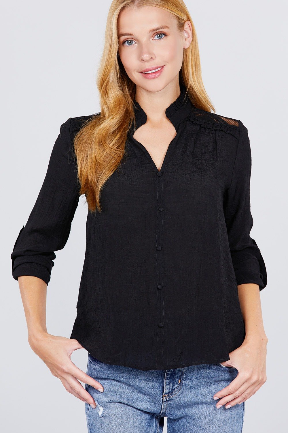 V-neck Button Down Woven Top - Absolute Fashion 2020