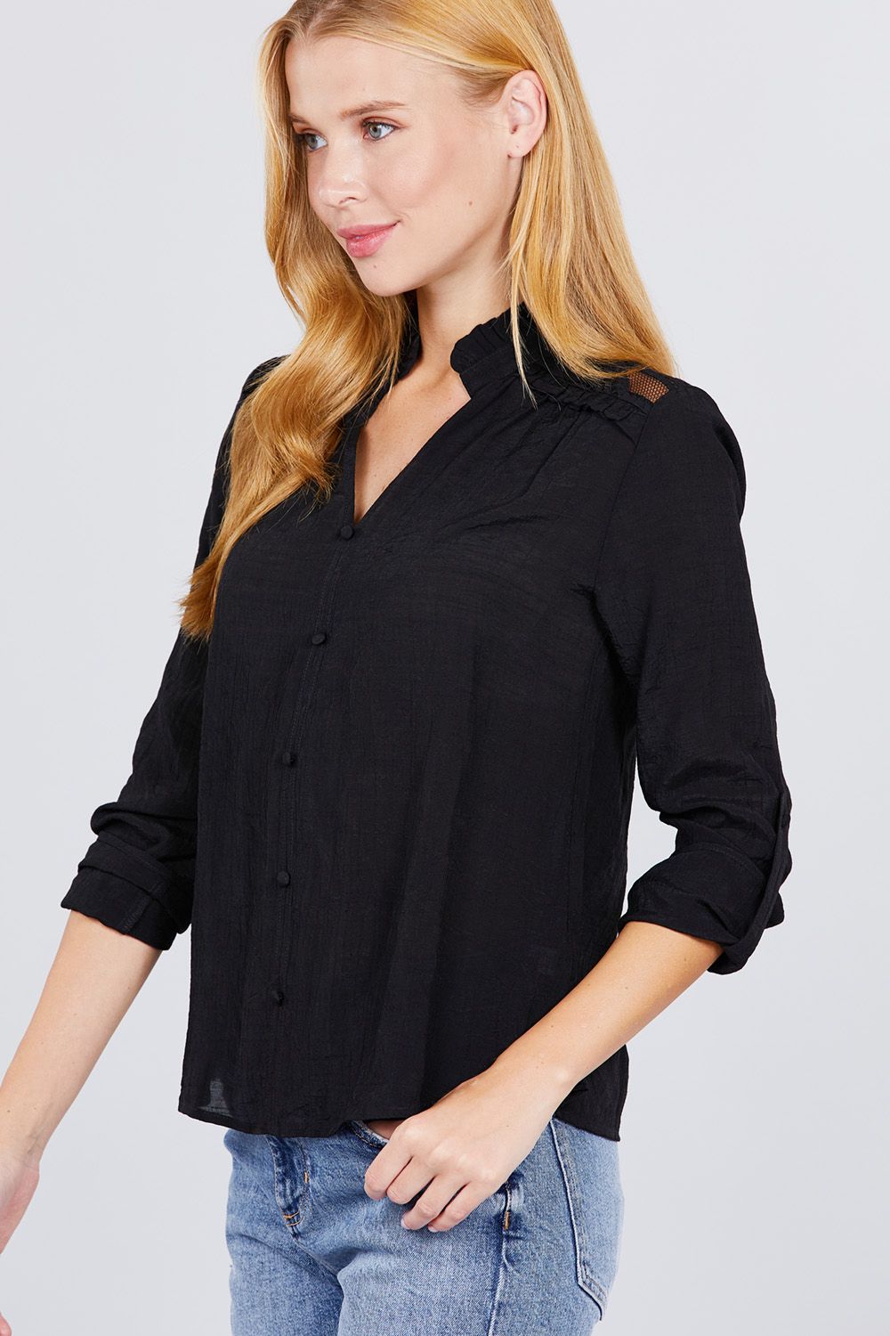 V-neck Button Down Woven Top - Absolute Fashion 2020