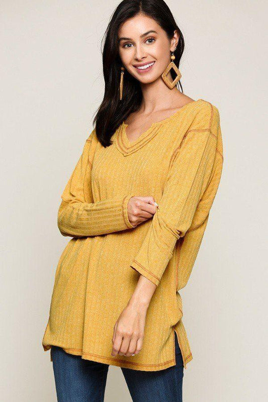 Two-tone Rib Tunic Top With Side Slits - Absolute Fashion 2020
