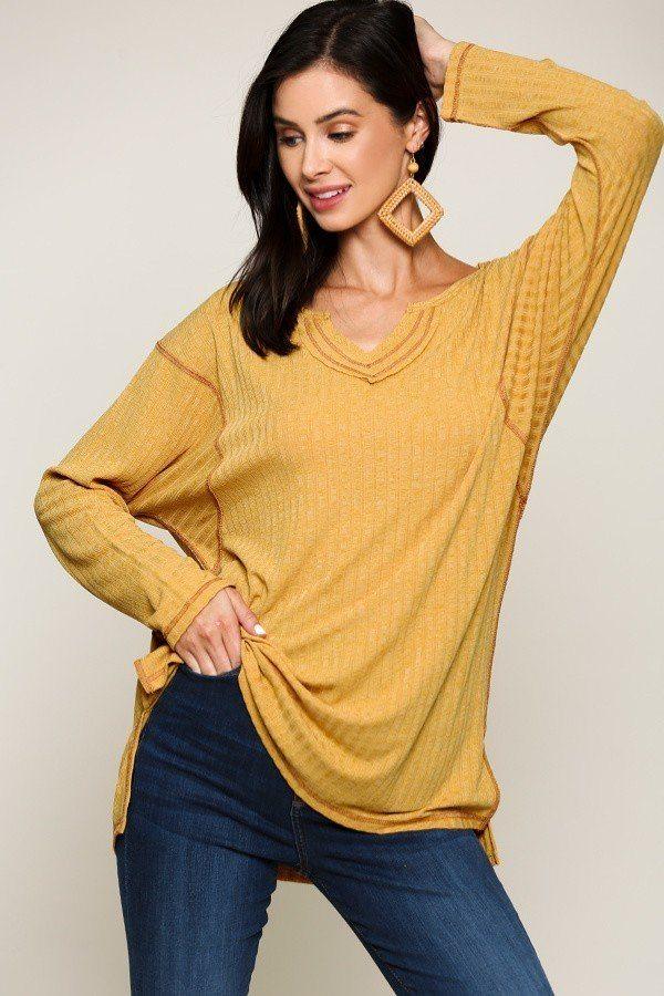 Two-tone Rib Tunic Top With Side Slits - Absolute Fashion 2020