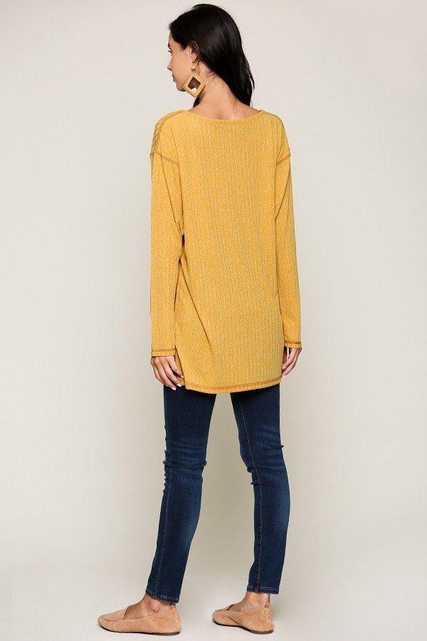 Two-tone Rib Tunic Top With Side Slits - Absolute Fashion 2020