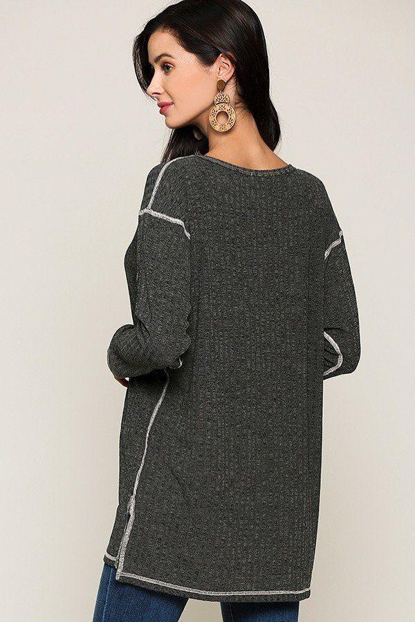Two-tone Rib Tunic Top With Side Slits - Absolute Fashion 2020