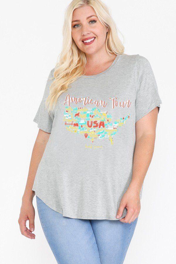 Usa Tour Graphic Round Hem Short Sleeve Top - Absolute Fashion 2020