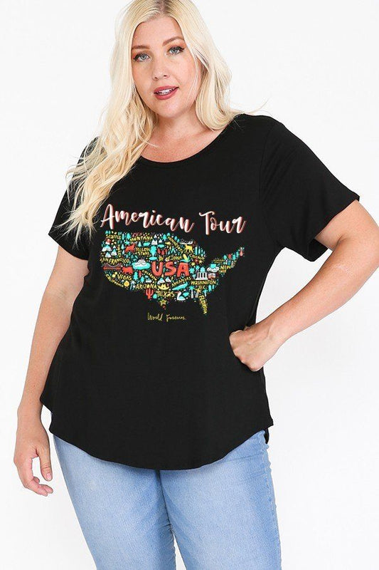 Usa Tour Graphic Round Hem Short Sleeve Top - Absolute Fashion 2020