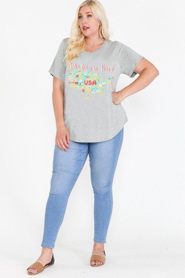 Usa Tour Graphic Round Hem Short Sleeve Top - Absolute Fashion 2020