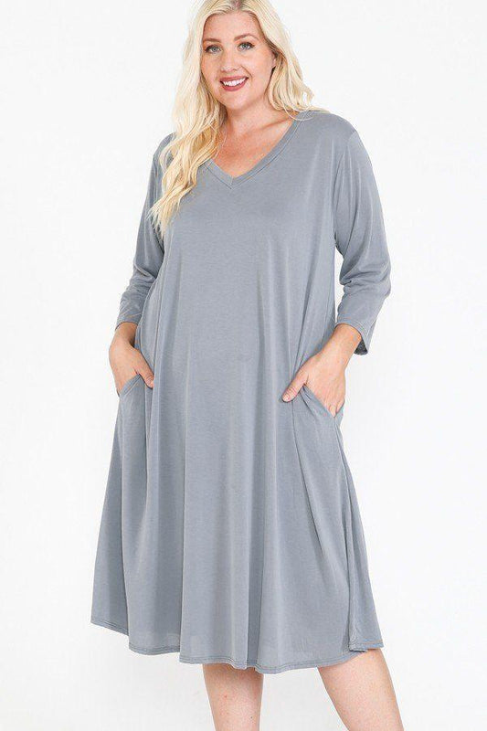 V Neck Hidden Pocket Swing Dress - Absolute Fashion 2020